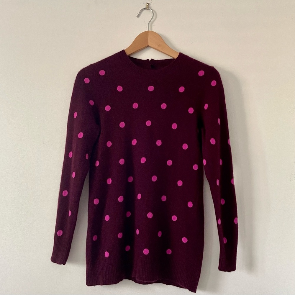 J. Crew Burgundy Sweater with Pink Polka Dots